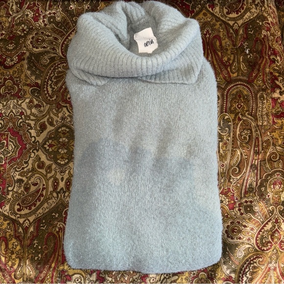 Aerie Sky Blue/Green Oversized Turtleneck Sweater, Sz L - Picture 1 of 5